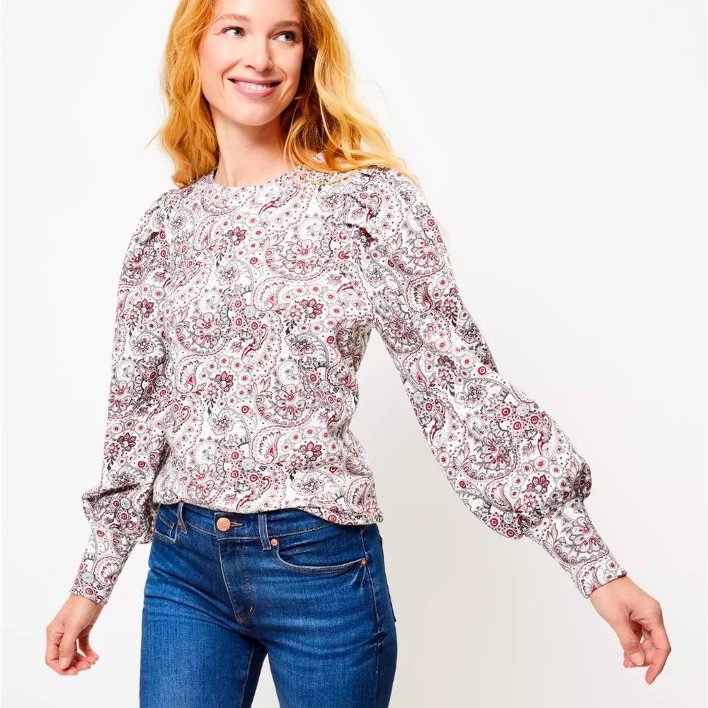 NWT LOFT Paisley Puff Sleeve Sweatshirt